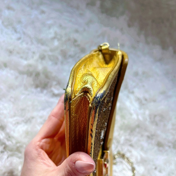 COLE HAAN Minetta Gold and Sequin Baguette Style Bag - Picture 7 of 12